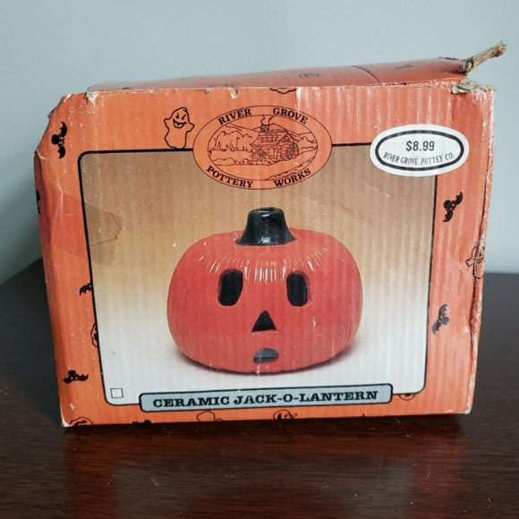 Halloween Vintage ceramic Jack O Lantern face lights up uses votive candle - Picture 2 of 5